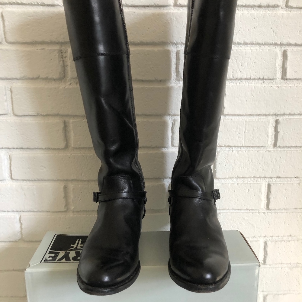 women's black knee high Frye boots